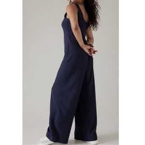 Athleta Passenger Jumpsuit Navy Blue Travel Athletic Preppy Nautical Coastal 3X